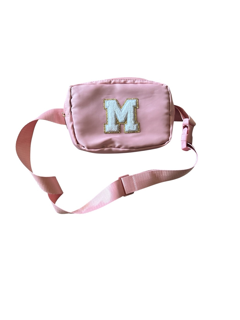 Pink Initial M Belt Bag - Adjustable Crossbody Waist Pack